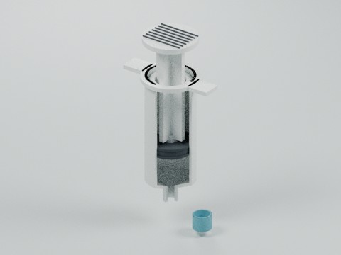 无针活塞注射器 · 柱塞密封剖示的装配结构预览